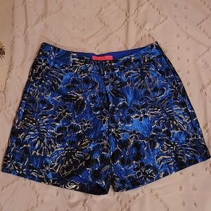 Floral Brocade Blue and Black Shorts